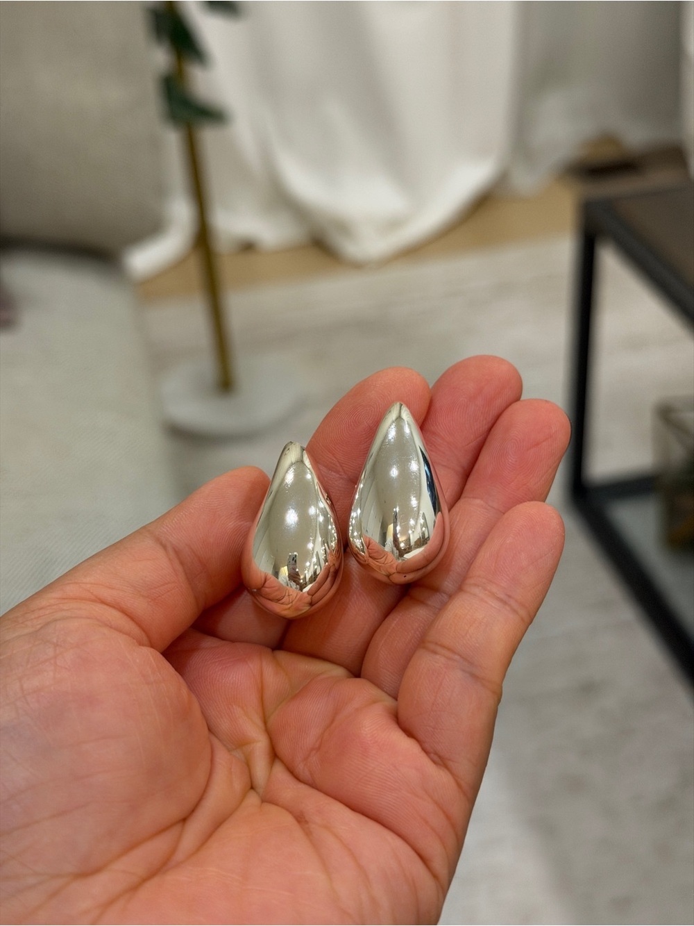 Silver Teardrop Statement Earrings